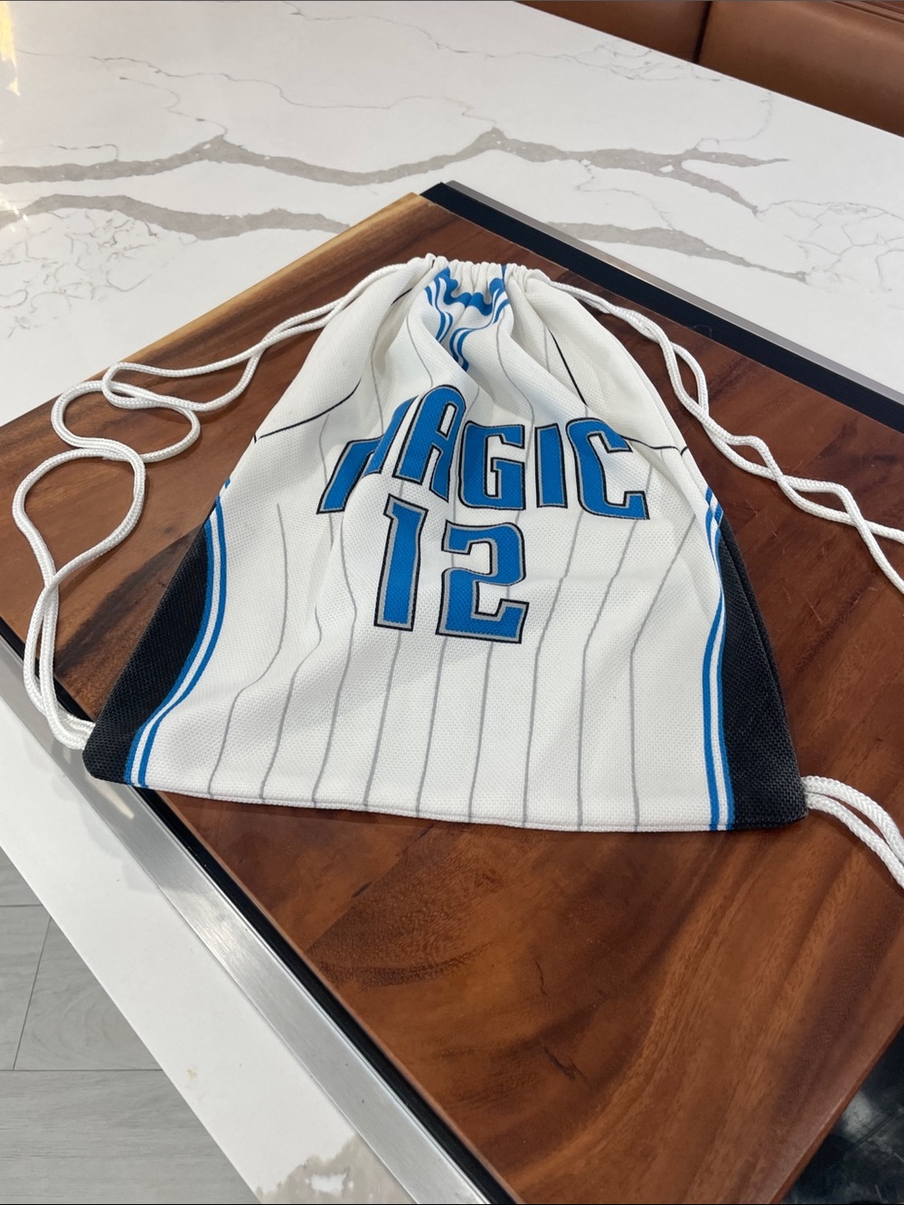 Kids White & Blue 'Magic 12' Drawstring Bag